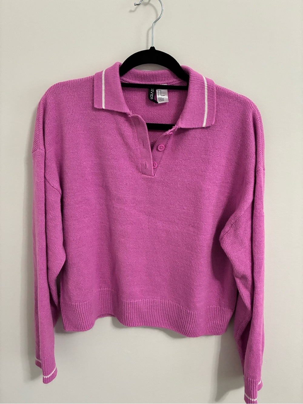 H&M Pink Polo-Style Knit Sweater with White Trim